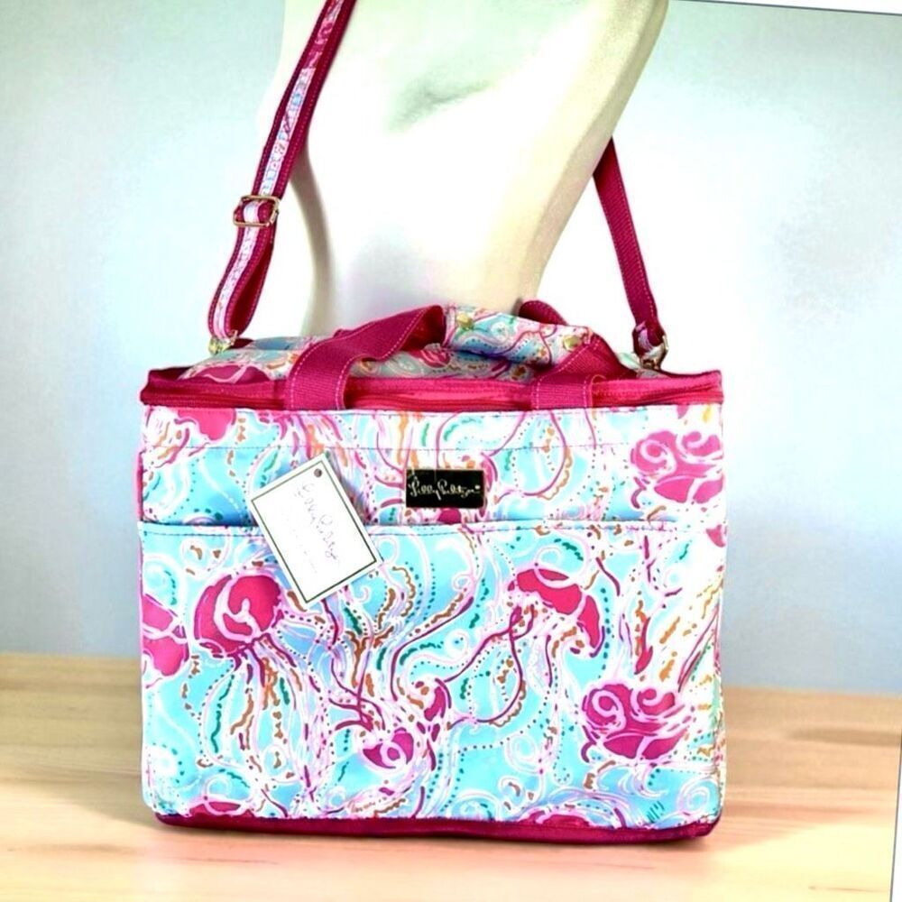 NWT Lilly Pulitzer Insulated cooler pink blue Jellies Be Jammin lunch beach bag - Picture 12 of 16
